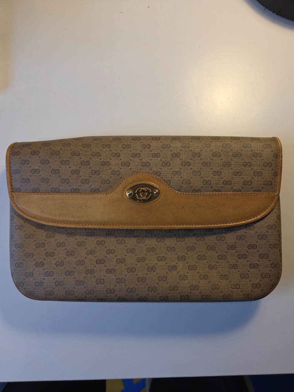 GUCCI Micro GG Supreme Shoulder Bag PVC Beige Gold Authentic READ